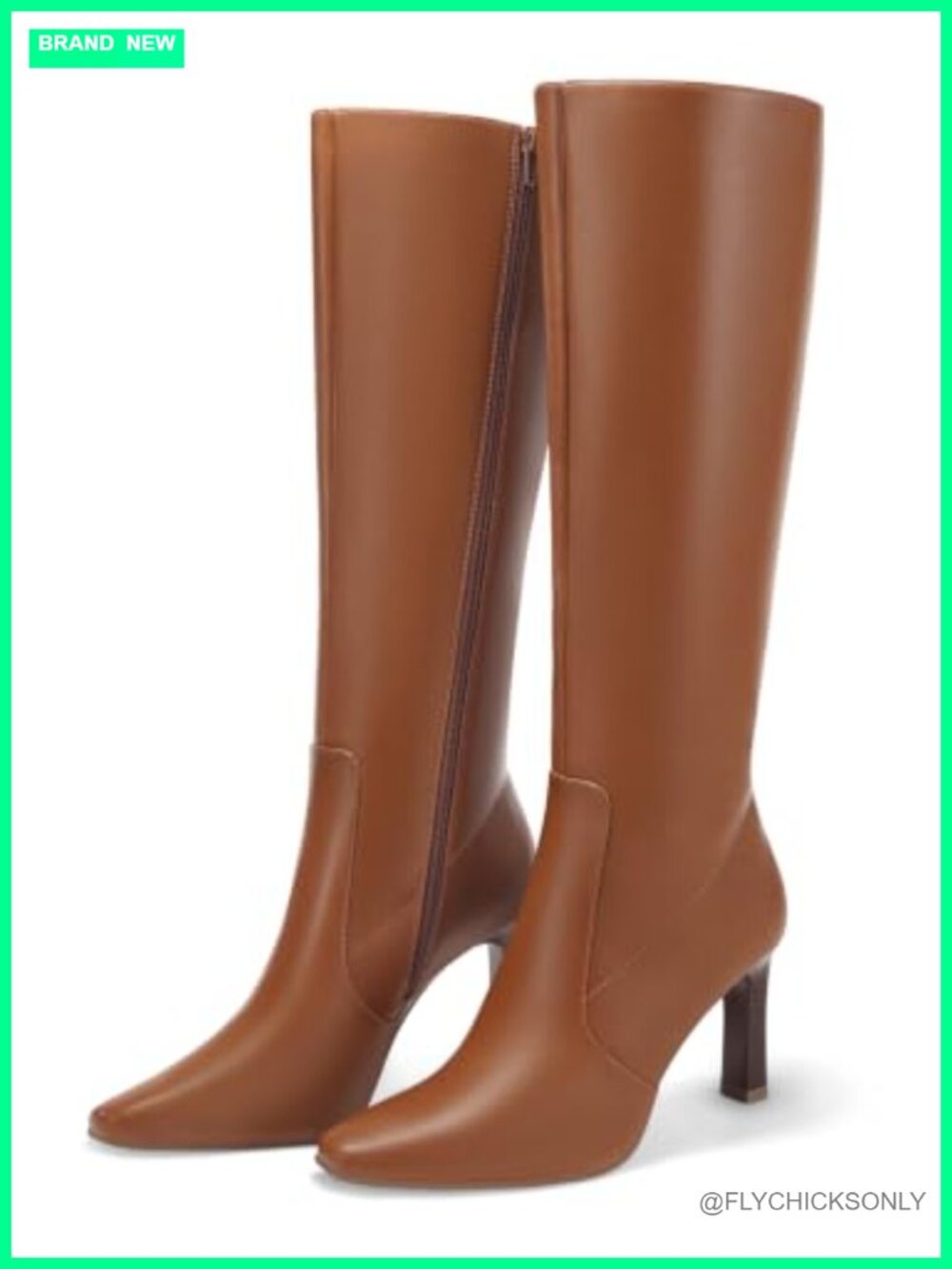 Coutgo Womens Knee High Boots Square Toe Chunky Heel Side Zipper Tall